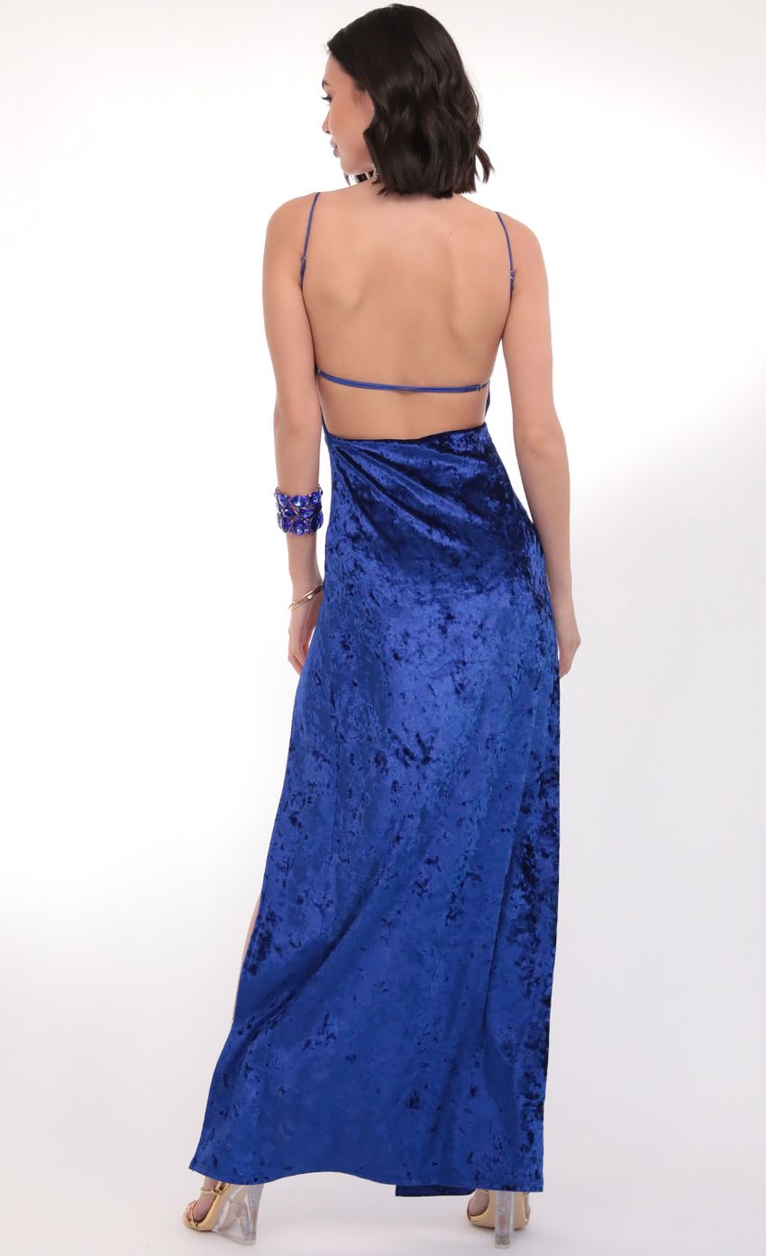 Picture Giana Crushed Velvet Maxi in Royal. Source: https://media.lucyinthesky.com/data/Mar20_1/850xAUTO/781A4258.JPG