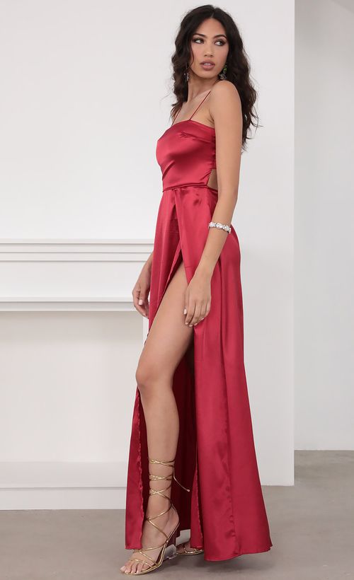 Picture Gala Satin Maxi Dress in Red. Source: https://media.lucyinthesky.com/data/Mar20_2/500xAUTO/781A5033.JPG