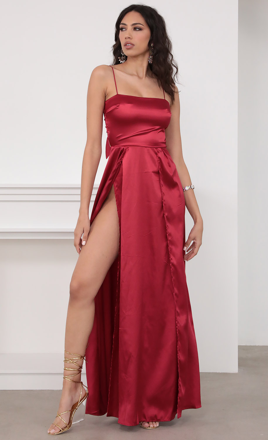 Party dresses > Gala Satin Maxi Dress in Red