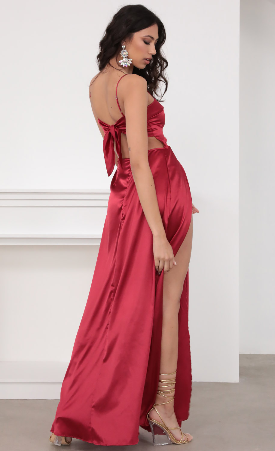 Party dresses > Gala Satin Maxi Dress in Red