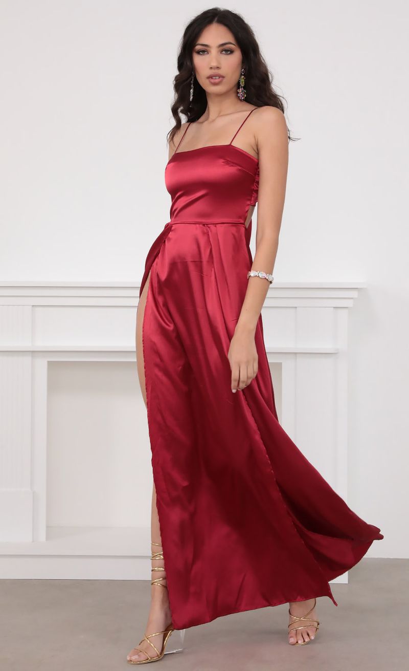 Gala Satin Maxi Dress in Red | Lucy in the Sky