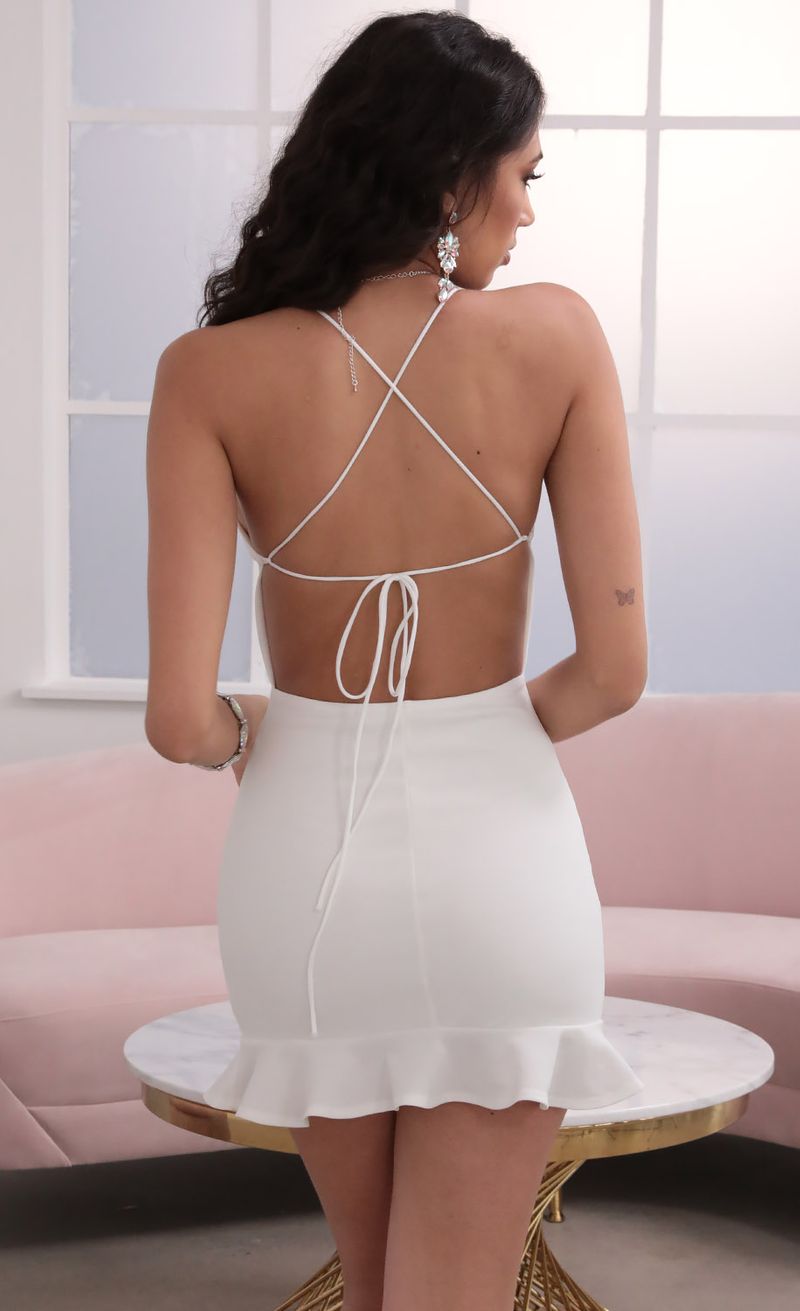 Picture Gabby Halter Ruffle Dress in Ivory. Source: https://media.lucyinthesky.com/data/Mar20_2/800xAUTO/781A7232.JPG