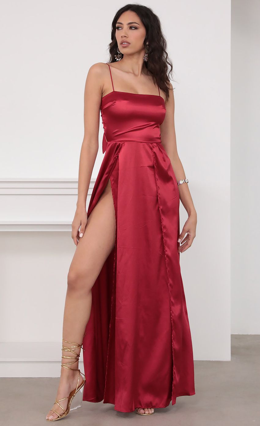 Picture Gala Satin Maxi Dress in Red. Source: https://media.lucyinthesky.com/data/Mar20_2/850xAUTO/781A4986.JPG