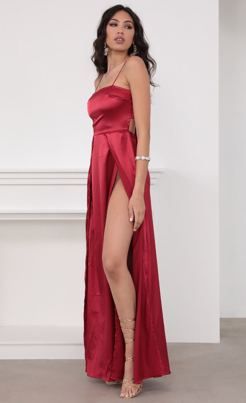 Picture Gala Satin Maxi Dress in Red. Source: https://media.lucyinthesky.com/data/Mar20_2/850xAUTO/781A4995.JPG