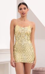 Picture Glisten Bodycon Dress In White and Yellow Floral Lace. Source: https://media.lucyinthesky.com/data/Mar21_1/150xAUTO/1V9A7163.JPG