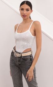 Picture thumb Ciera High-Cut Bodysuit in Silver Sequins. Source: https://media.lucyinthesky.com/data/Mar21_1/170xAUTO/1V9A6155.JPG