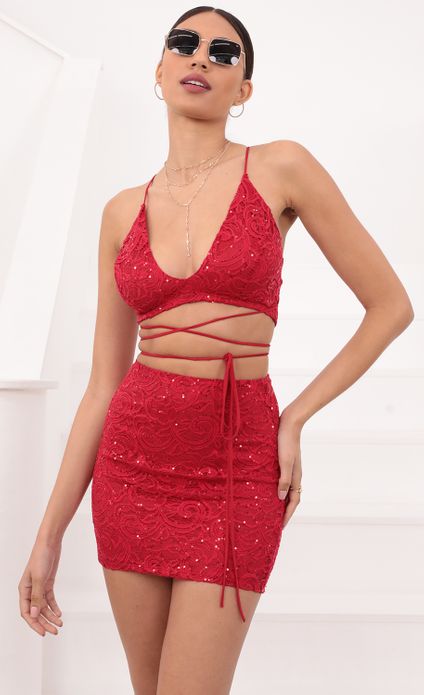 red sequin 2 piece set