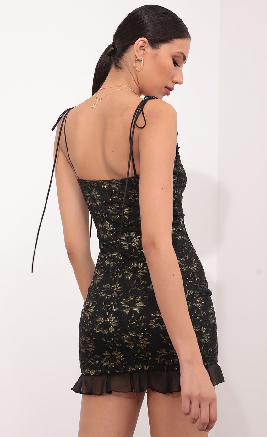 Picture Hailey Stretch Lace Dress in Black and Gold. Source: https://media.lucyinthesky.com/data/Mar21_1/850xAUTO/1V9A6992.JPG