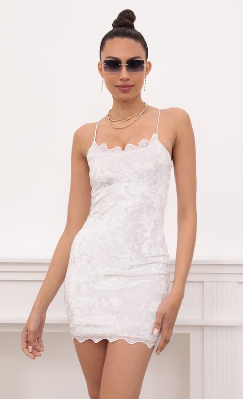 Picture Lace Bodycon Velvet Dress In White. Source: https://media.lucyinthesky.com/data/Mar21_2/500xAUTO/1V9A1201.JPG