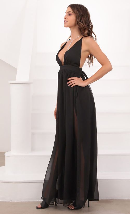 Picture Lyra Black Chiffon Slit Maxi Dress. Source: https://media.lucyinthesky.com/data/Mar21_2/500xAUTO/1V9A20001.JPG
