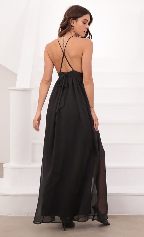 Picture Lyra Black Chiffon Slit Maxi Dress. Source: https://media.lucyinthesky.com/data/Mar21_2/500xAUTO/1V9A2030.JPG