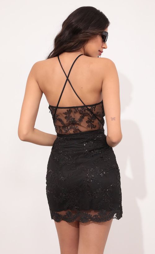 Picture Camila Scallop Sequin Lace Bodycon in Black. Source: https://media.lucyinthesky.com/data/Mar21_2/500xAUTO/1V9A2265.JPG