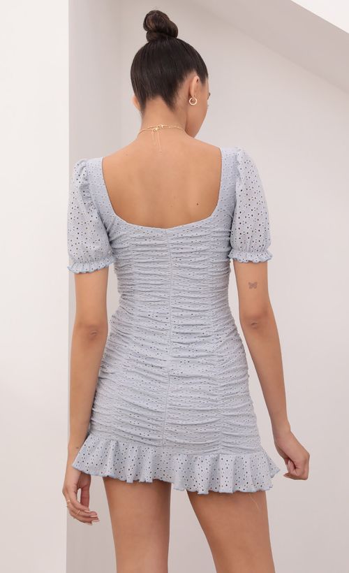 Picture Eleonore Puff Sleeve Eyelet Dress in Baby Blue. Source: https://media.lucyinthesky.com/data/Mar21_2/500xAUTO/1V9A3802.JPG