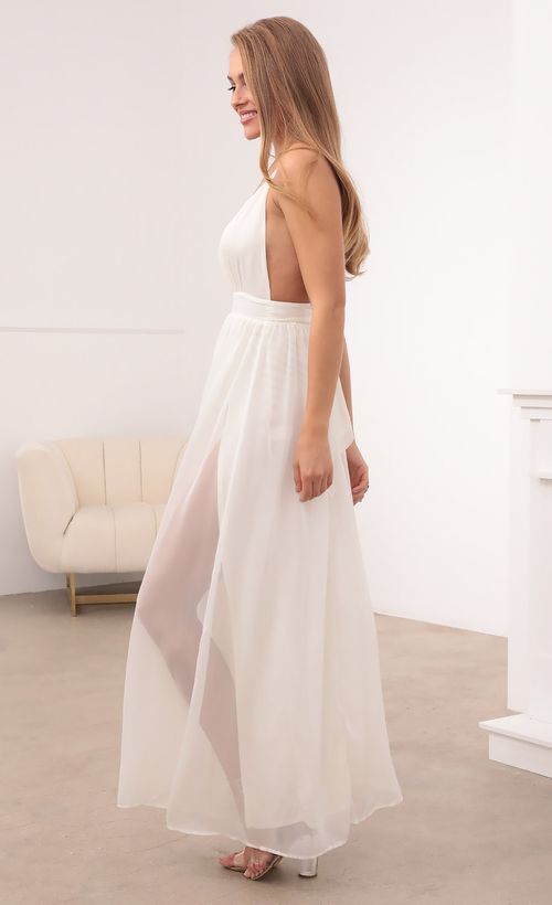 Picture Lyra Ivory Chiffon Slit Maxi Dress. Source: https://media.lucyinthesky.com/data/Mar21_2/500xAUTO/1V9A6397.JPG
