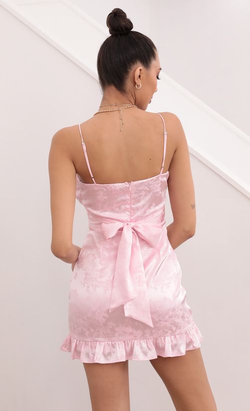 Picture Kai Satin Floral Dress in Pink. Source: https://media.lucyinthesky.com/data/Mar21_2/500xAUTO/1V9A6668.JPG