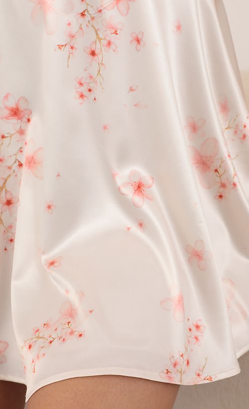 Picture Maya A-Line Satin Dress in Coral Floral. Source: https://media.lucyinthesky.com/data/Mar21_2/500xAUTO/AT2A8901.JPG