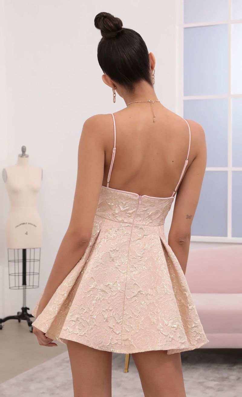 Picture Babette Pleated Jacquard Dress in Rose Gold. Source: https://media.lucyinthesky.com/data/Mar21_2/800xAUTO/1V9A5004.JPG