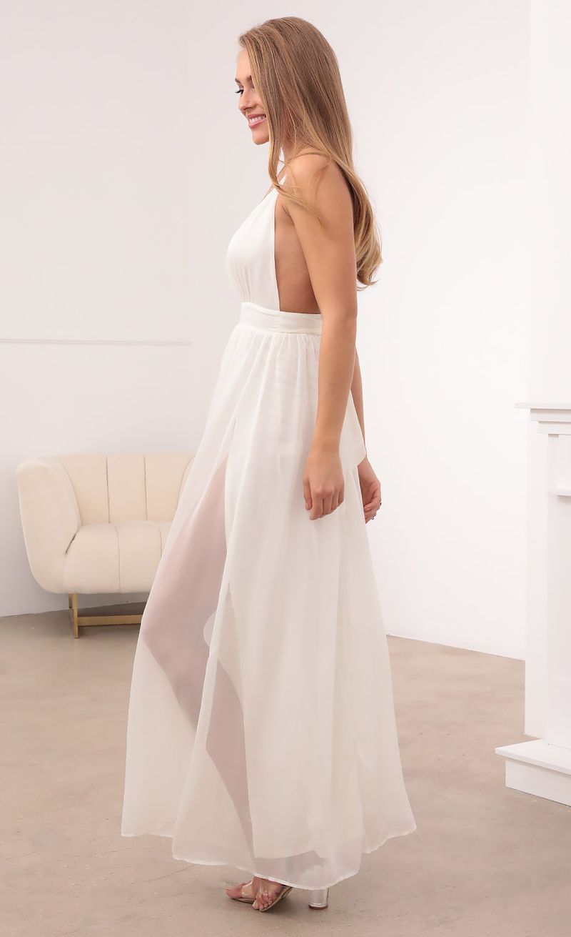 Picture Lyra Ivory Chiffon Slit Maxi Dress. Source: https://media.lucyinthesky.com/data/Mar21_2/800xAUTO/1V9A6397.JPG