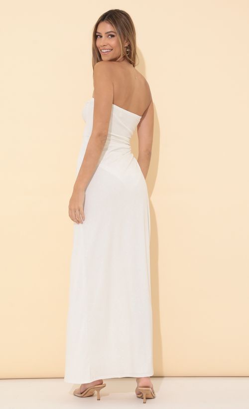 Picture Sophie Strapless Maxi Dress in Shimmer White. Source: https://media.lucyinthesky.com/data/Mar22_1/500xAUTO/1V9A1676.JPG