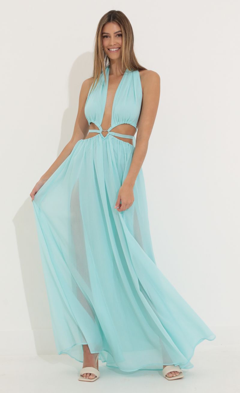 Picture Jocelyn Cutout Maxi in Turquoise. Source: https://media.lucyinthesky.com/data/Mar22_1/800xAUTO/1V9A2905.JPG