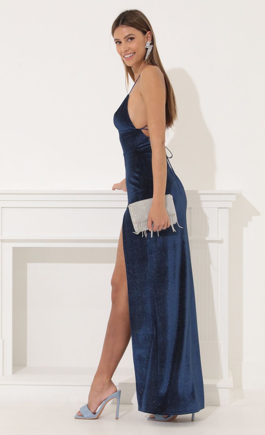 Picture Kimberly Maxi Dress in Velvet Blue Shimmer. Source: https://media.lucyinthesky.com/data/Mar22_1/850xAUTO/1V9A8080.JPG