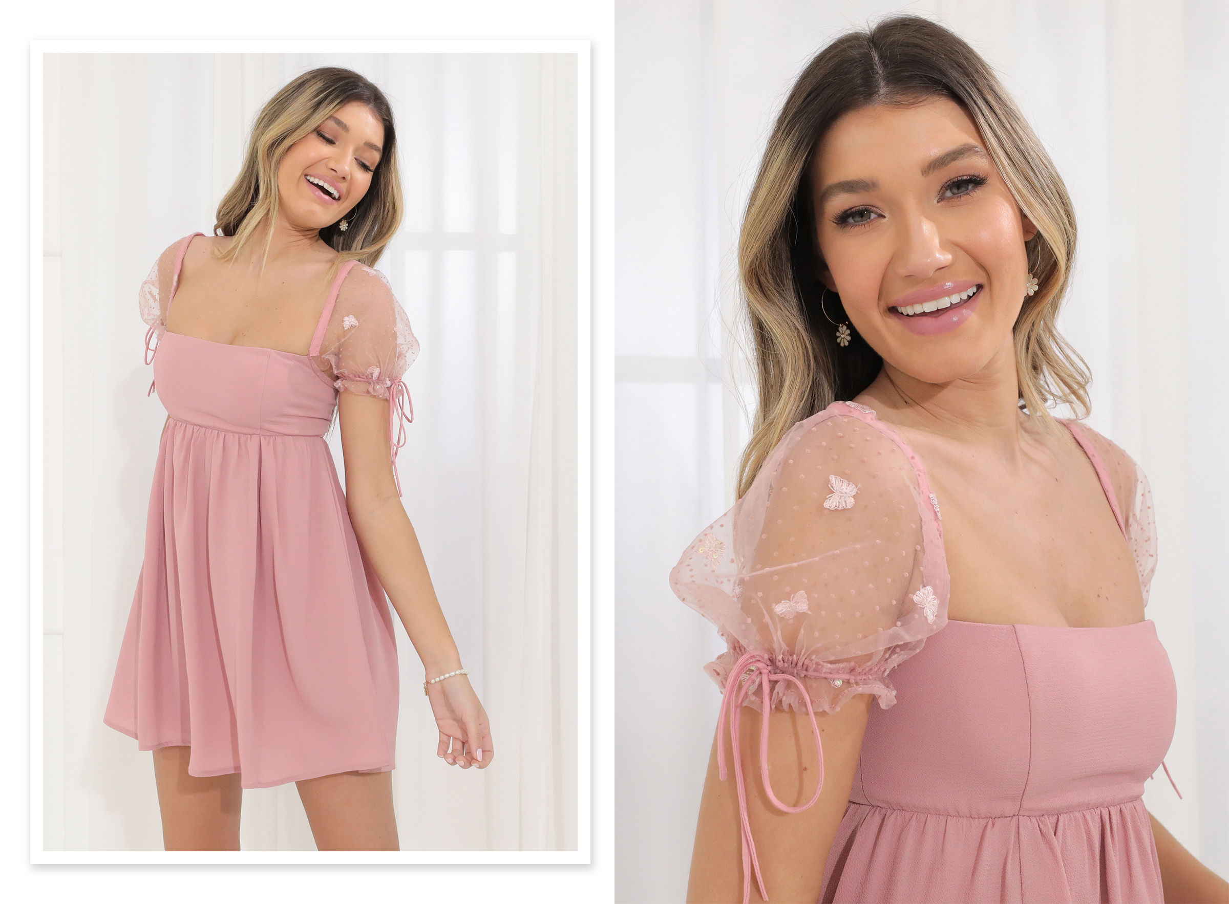 Emerson Baby Doll Dress in Pink Butterfly