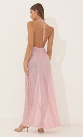 Picture thumb Kaira Cowl Neck Maxi Dress in Pink Sequin. Source: https://media.lucyinthesky.com/data/Mar22_2/170xAUTO/1V9A3367.JPG