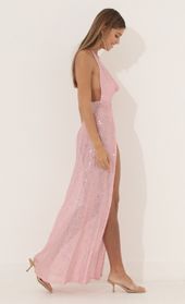 Picture thumb Kaira Cowl Neck Maxi Dress in Pink Sequin. Source: https://media.lucyinthesky.com/data/Mar22_2/170xAUTO/1V9A3455.JPG