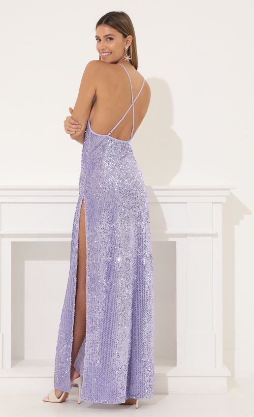 Picture Liddy Velvet Sequin Maxi Dress in Purple. Source: https://media.lucyinthesky.com/data/Mar22_2/500xAUTO/1V9A28391.JPG
