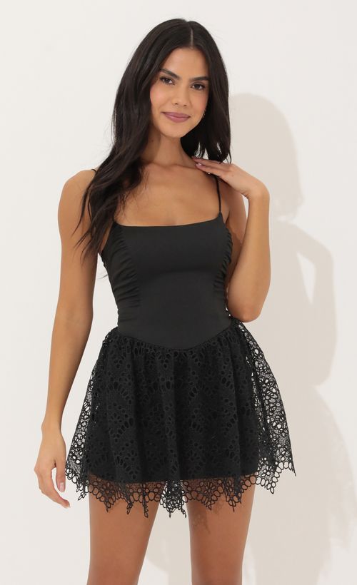 Picture Maddy Fit and Flare Dress in Black. Source: https://media.lucyinthesky.com/data/Mar22_2/500xAUTO/1V9A4663.JPG