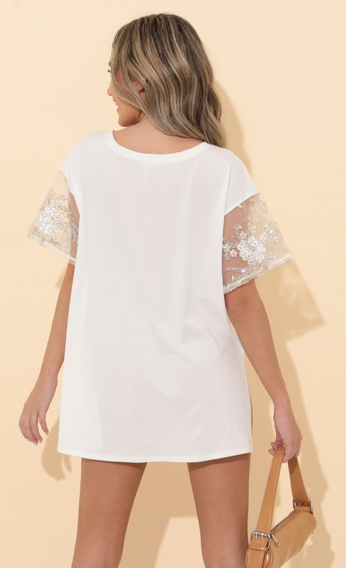 Picture Lydia Shirt Dress in White Gold Lace. Source: https://media.lucyinthesky.com/data/Mar22_2/500xAUTO/1V9A4929.JPG
