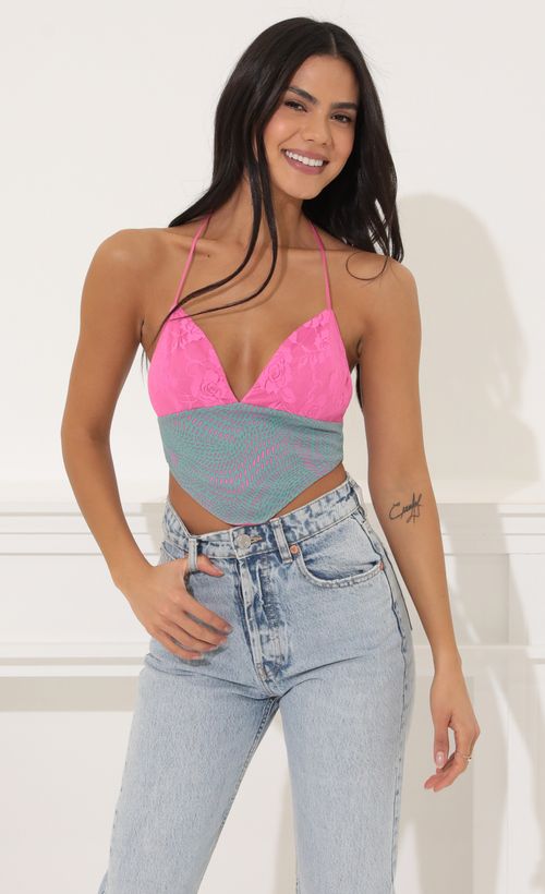 Picture Rizza Crop Top in Pink Multi. Source: https://media.lucyinthesky.com/data/Mar22_2/500xAUTO/1V9A6243.JPG