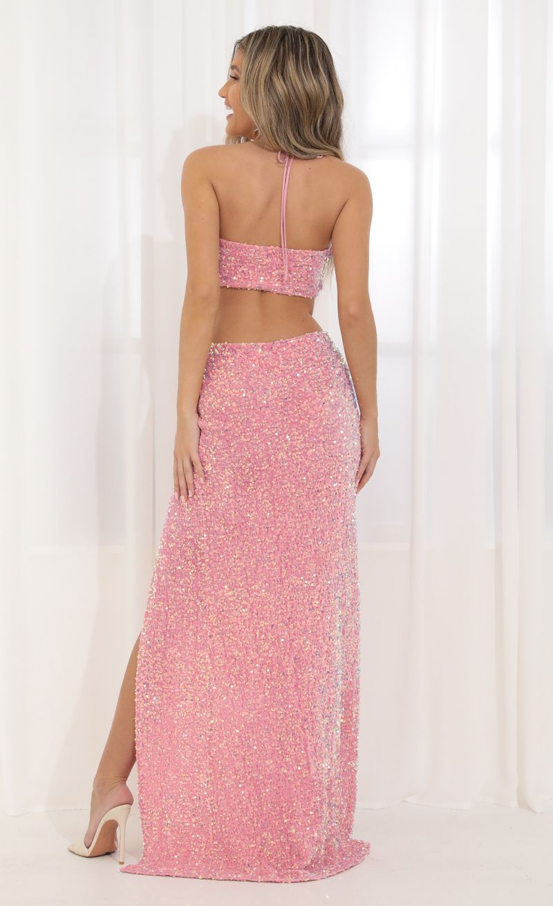 Jamie Halter Sequin Maxi Dress in Pink | LUCY IN THE SKY