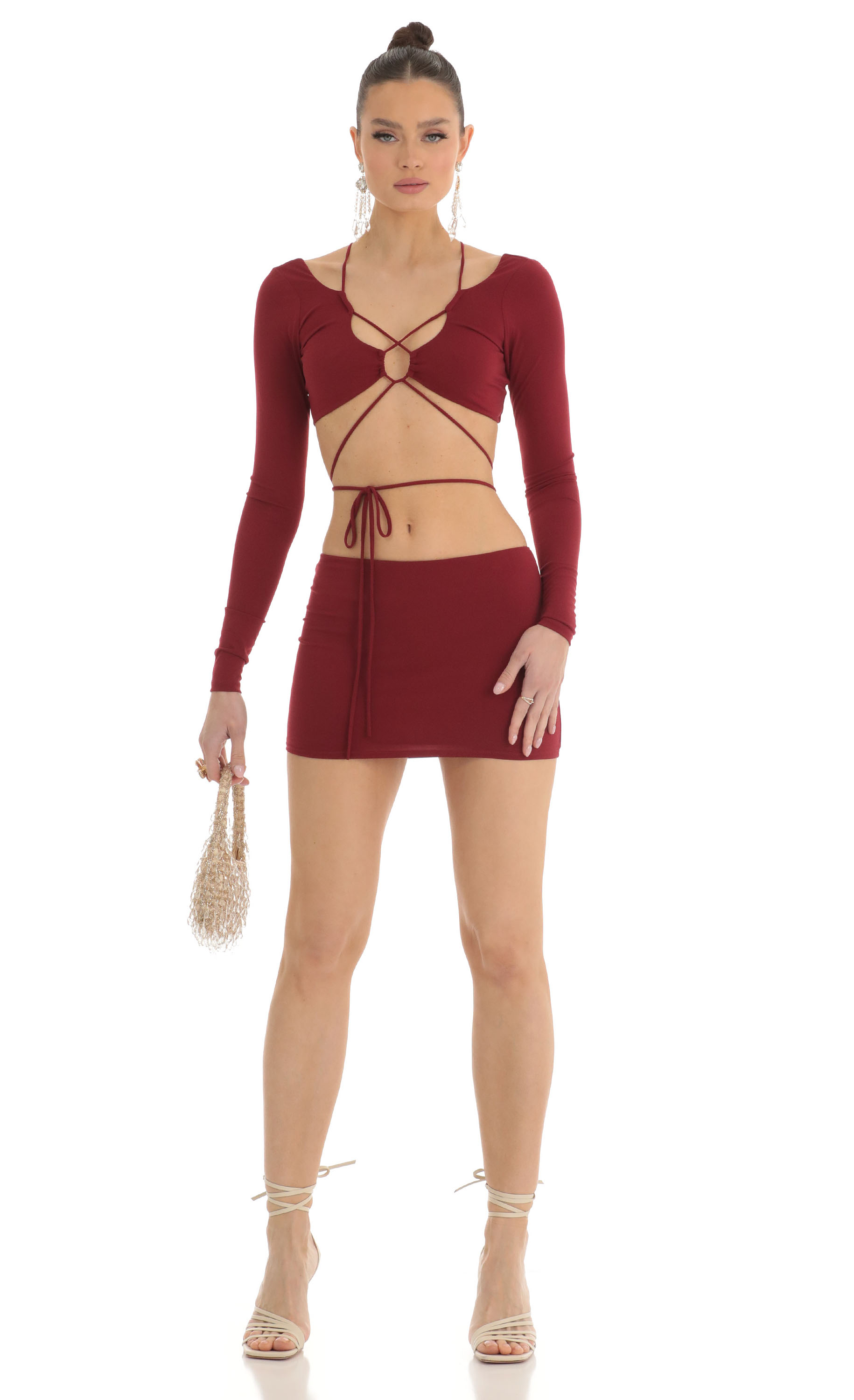 Tabitha Cutout Two Piece Skirt Set in Red