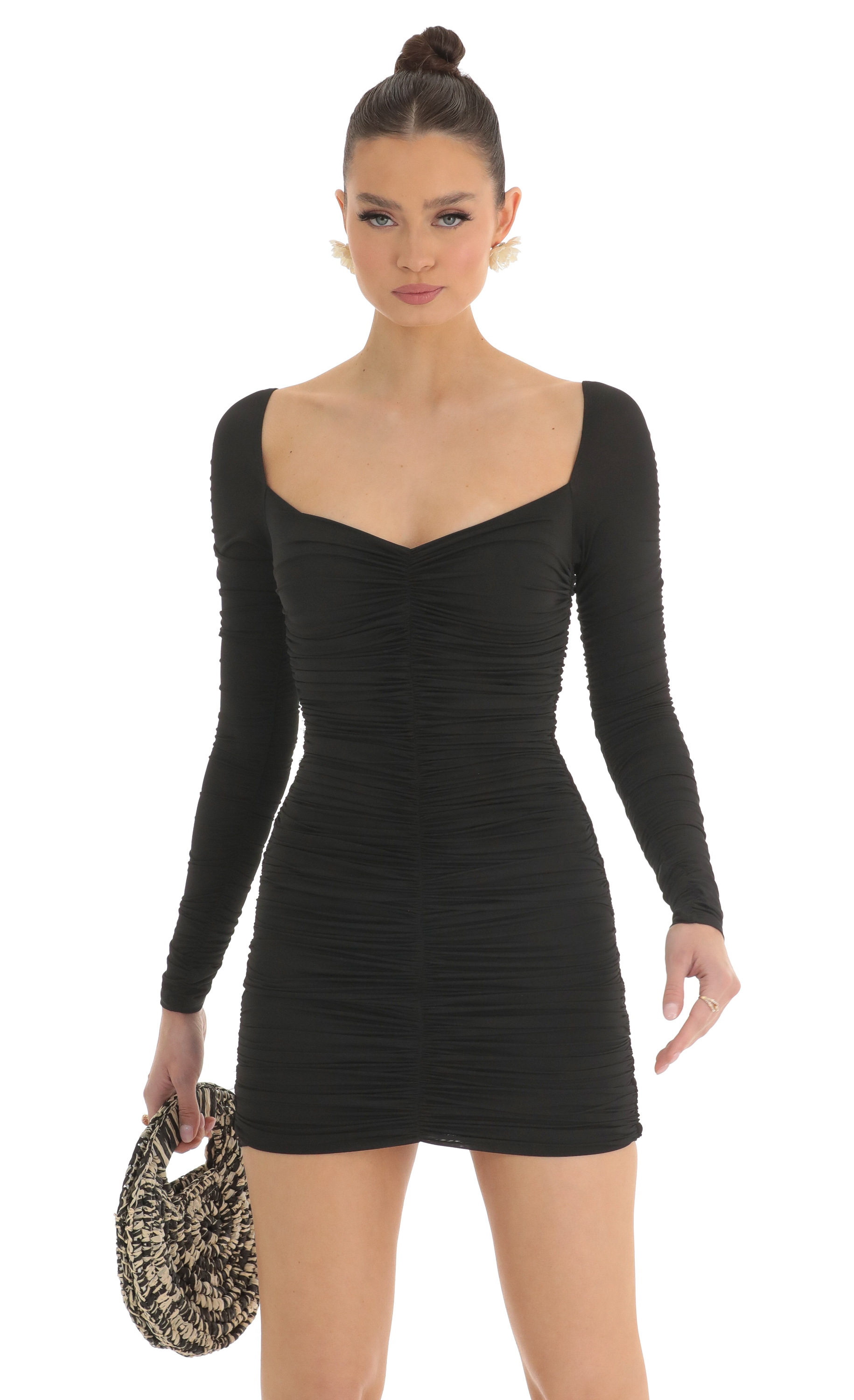 Audria Ruched Bodycon Dress in Black