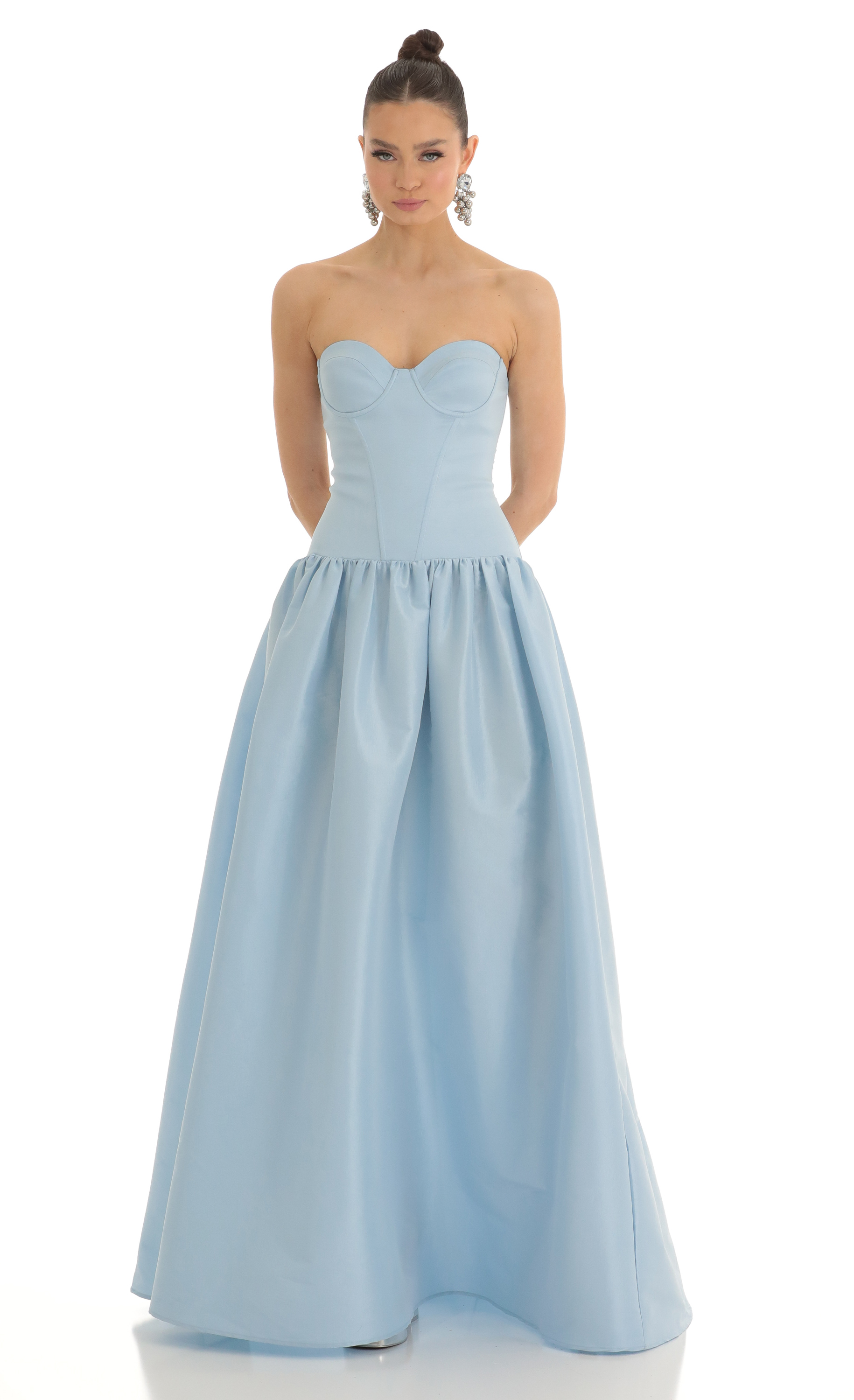 Brinly Strapless Corset Maxi Dress in Blue