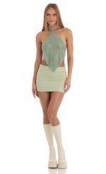 Picture Evie Rhinestone Metallic Two Piece Skirt Set in Green. Source: https://media.lucyinthesky.com/data/Mar23/150xAUTO/18b5dd2e-918b-4061-a17d-e9ccd5722536.jpg