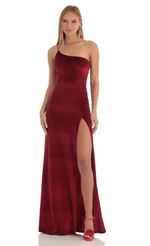 Picture Elisabeth Velvet One Shoulder Maxi Dress in Red. Source: https://media.lucyinthesky.com/data/Mar23/150xAUTO/34e9869d-e4a0-4183-9b37-de31a67be44f.jpg