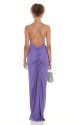 Picture Ladie Gathered Cross Back Maxi Dress in Purple. Source: https://media.lucyinthesky.com/data/Mar23/150xAUTO/51df2283-80cb-449e-89fc-192a0bda5c68.jpg