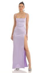 Picture Casandra Satin Rhinestone Maxi Dress in Lilac. Source: https://media.lucyinthesky.com/data/Mar23/150xAUTO/6eb5e8a4-cc98-4a47-9808-08468fc6cd55.jpg