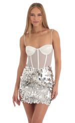 Picture Dottie Sequin Corset Dress in White. Source: https://media.lucyinthesky.com/data/Mar23/150xAUTO/751f1744-6e7e-4a4d-ac59-818591a408bf.jpg