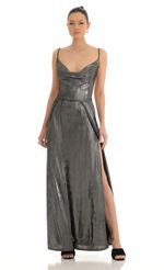 Picture Dion Metallic Maxi Dress in Silver. Source: https://media.lucyinthesky.com/data/Mar23/150xAUTO/9a7dd712-7fff-49e0-b27b-76f2e6eb8b8b.jpg