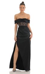 Picture Novara Floral Glitter Corset Dress in Black. Source: https://media.lucyinthesky.com/data/Mar23/150xAUTO/ab24b9d8-b543-4023-9239-91cdbc1cb68a.jpg