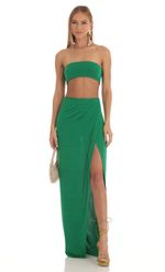 Picture Lizzo Two Piece Skirt Set in Green. Source: https://media.lucyinthesky.com/data/Mar23/150xAUTO/d47df3e5-047a-4a16-8ce1-b39cf607e198.jpg