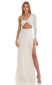 Picture thumb Farrah Iridescent Sequin One Shoulder Maxi Dress in White. Source: https://media.lucyinthesky.com/data/Mar23/170xAUTO/36848454-e229-4c1d-be44-e8b929f75fc4.jpg