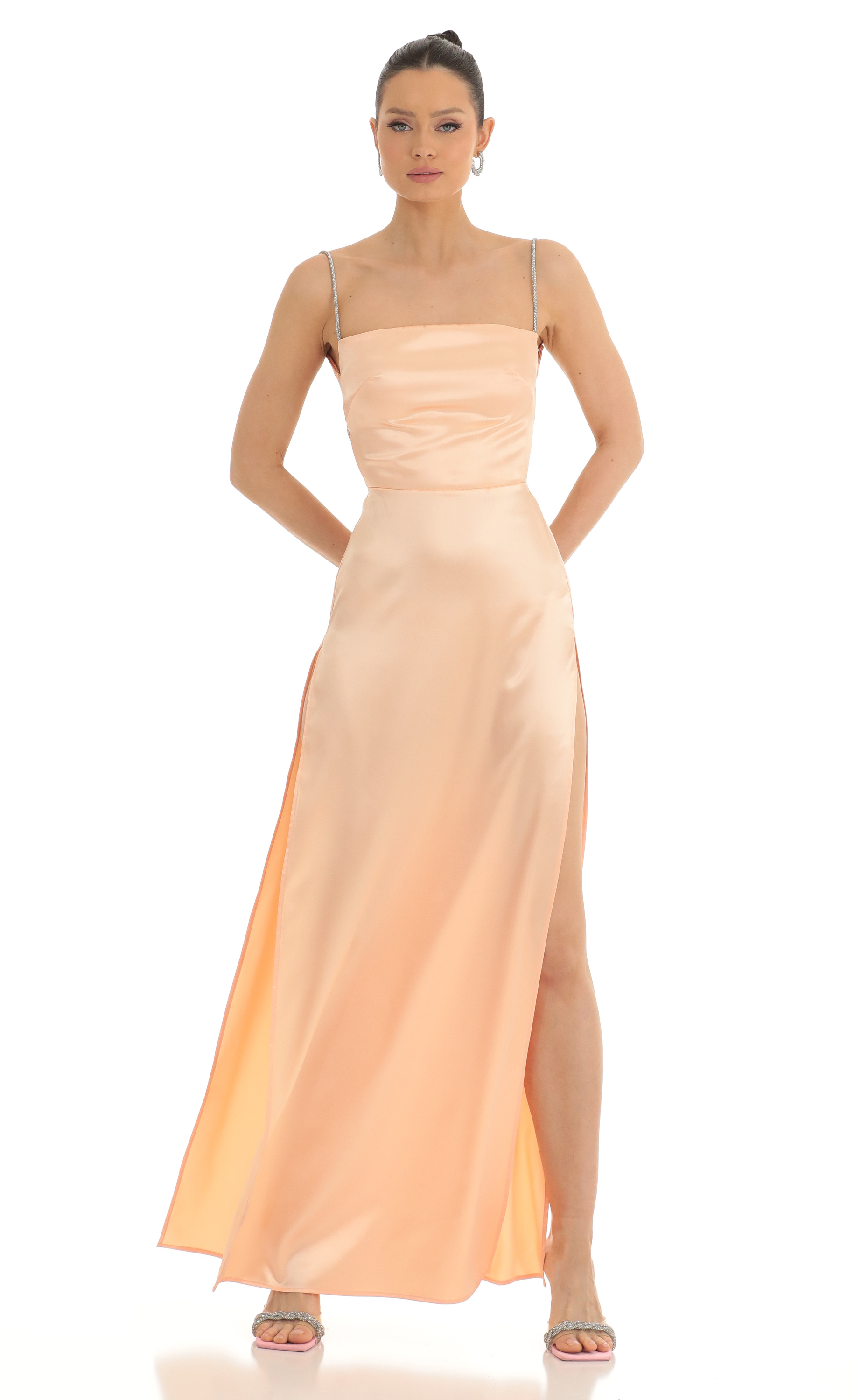 Aviana Rhinestone Maxi Dress in Peach
