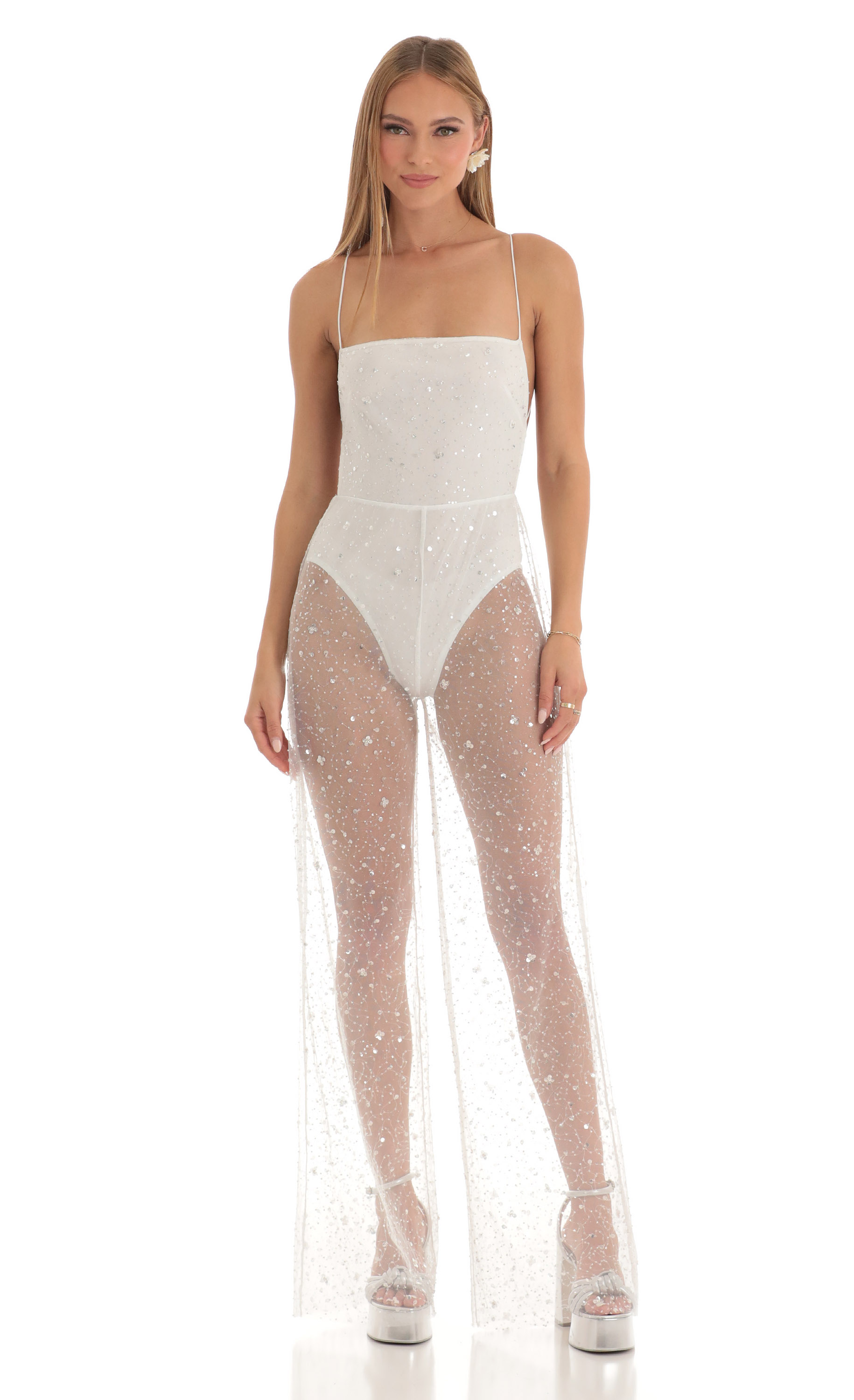 Ceres Sequin Wide Leg Jumpsuit in White