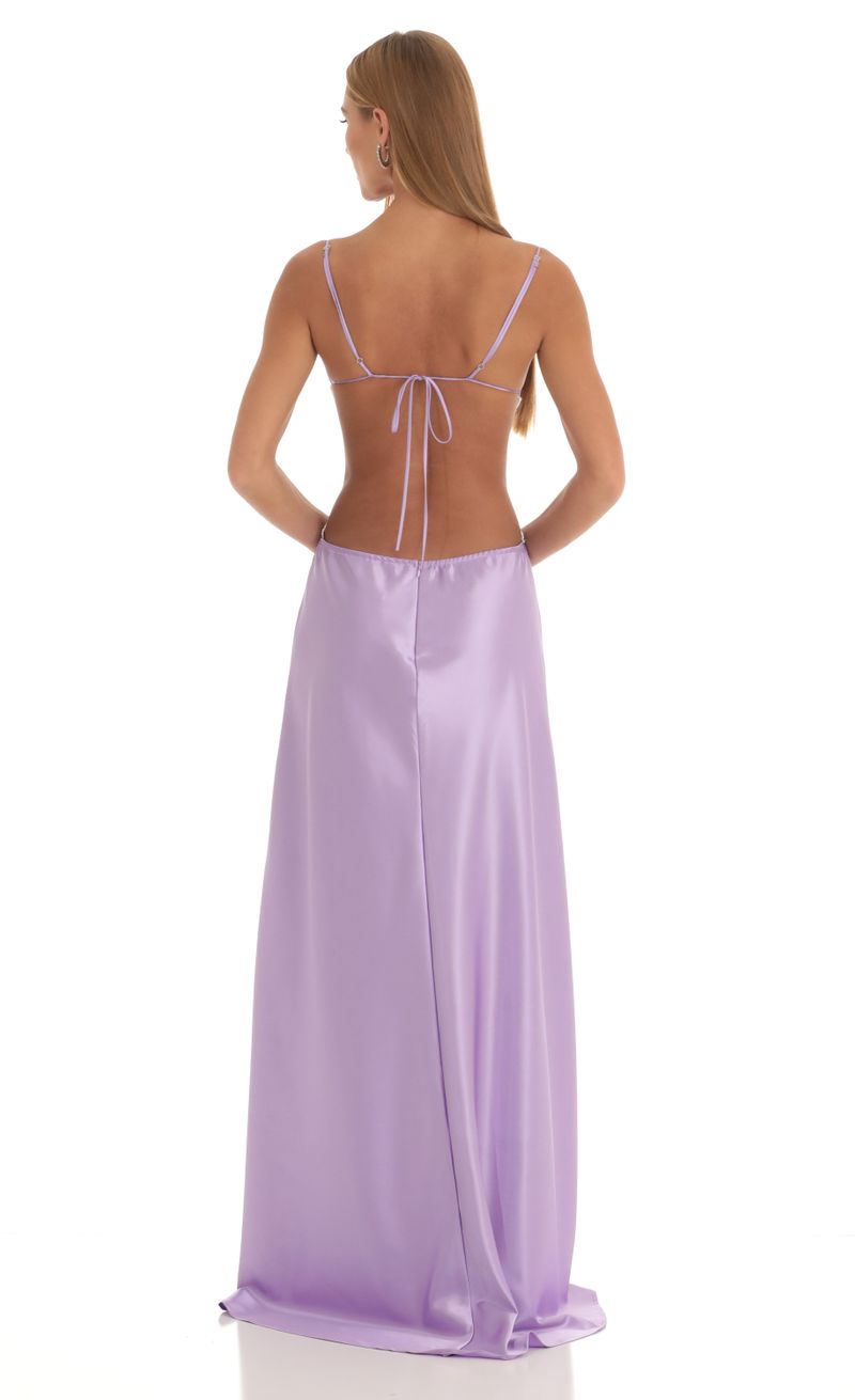 Calissa Satin Rhinestone Maxi Dress in Purple