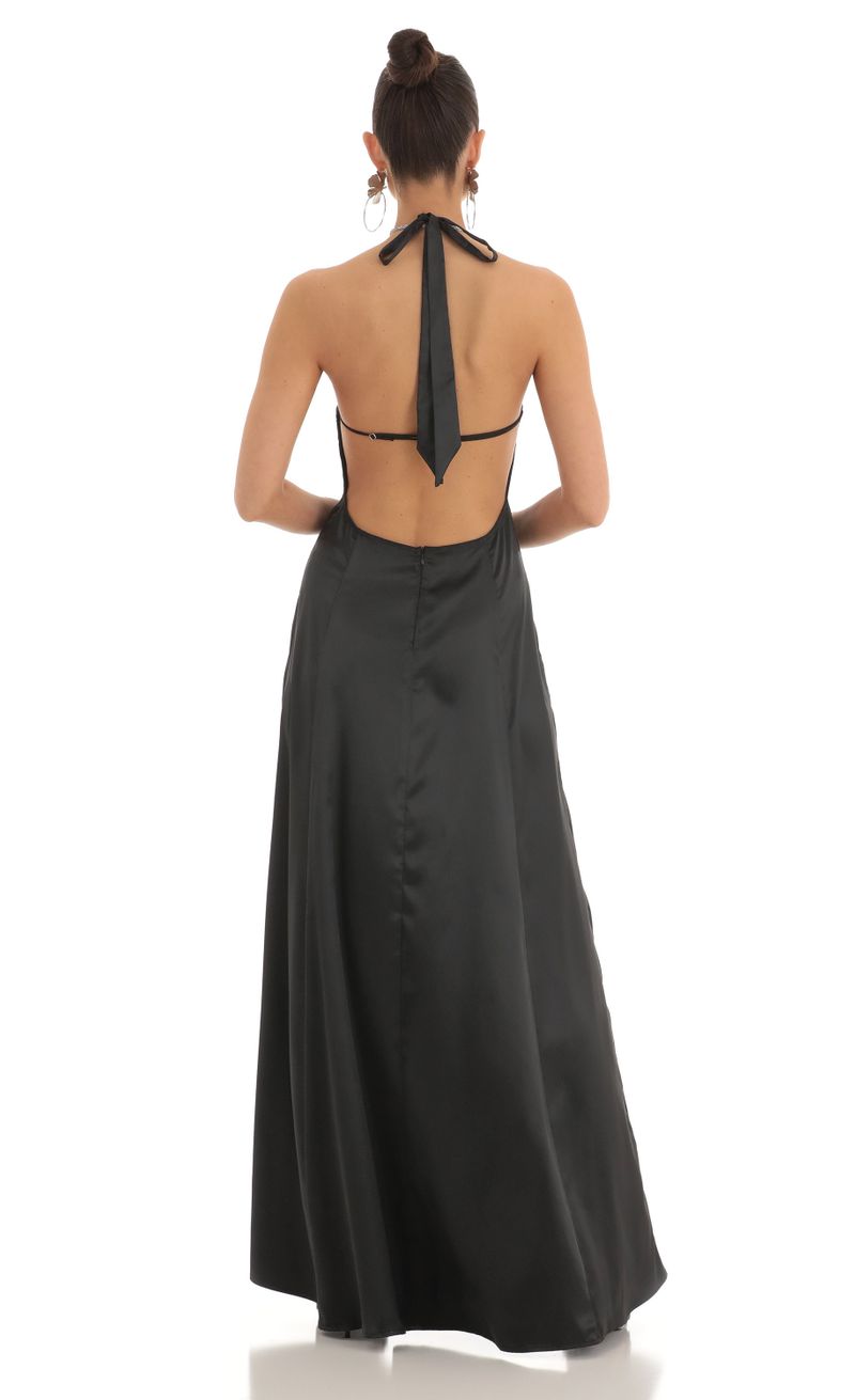 Lucy in The Sky ISA Satin Luxe Rhinestone Strap Maxi Dress in Black