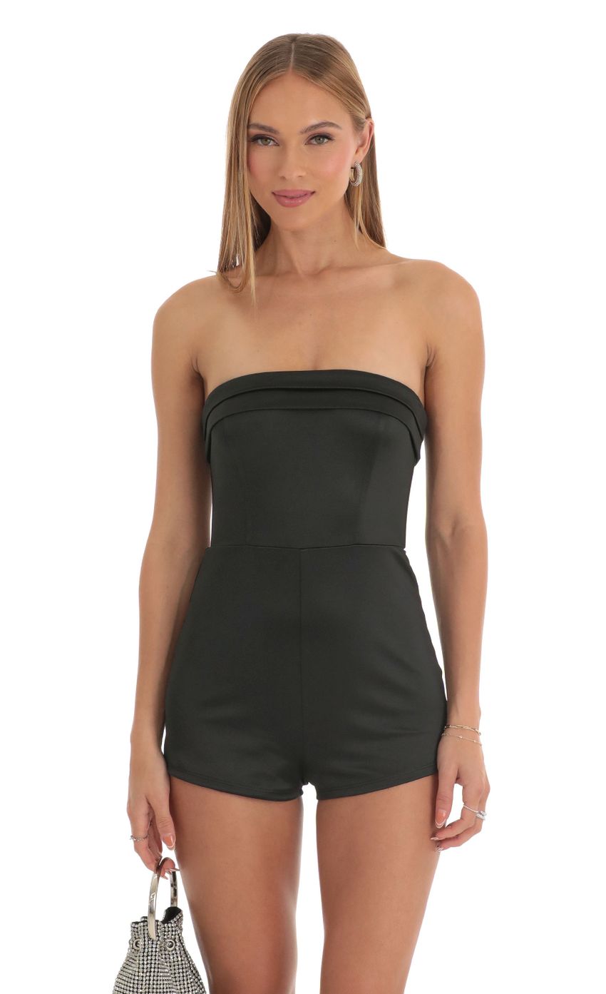 Picture Savona Satin Strapless Romper in Black. Source: https://media.lucyinthesky.com/data/Mar23/850xAUTO/01731cbf-c741-45a6-bbbb-6c8e9898a0f9.jpg